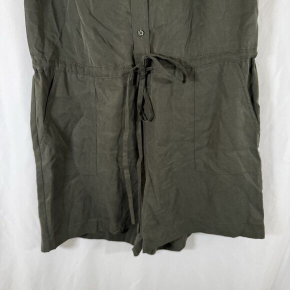 Banana Republic Romper Women's 4 Green Button Up Sleeveless Collared Pockets Tie - Picture 3 of 10